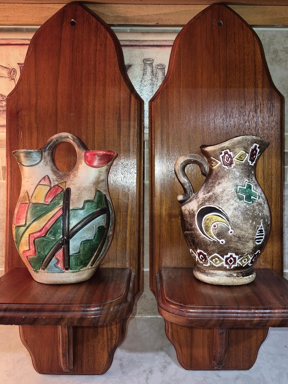 Pair of Vintage Hand Painted Native American Wedding Vase & Pitcher
